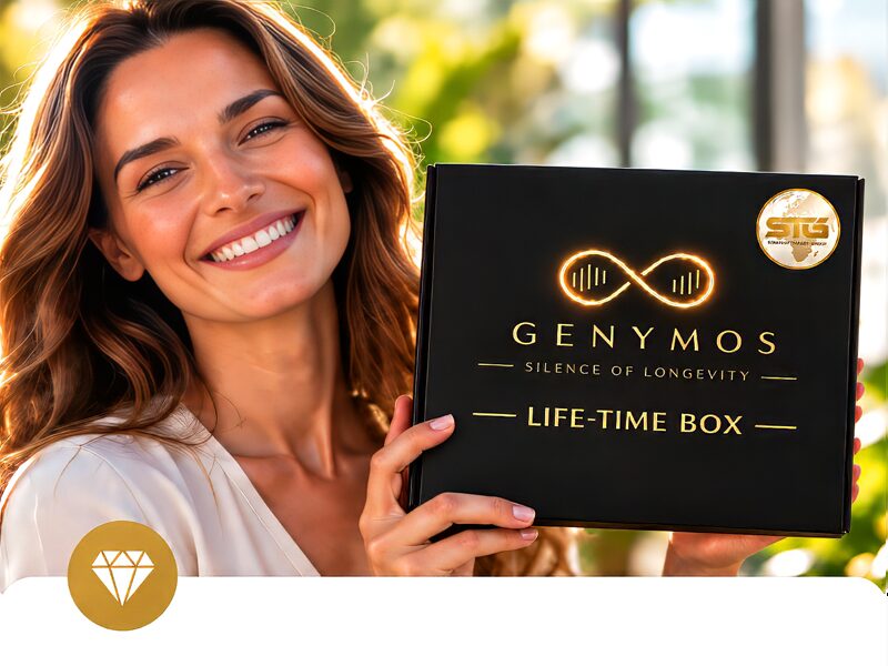 Frau hält eine edle Longevity-Produktbox in den Händen